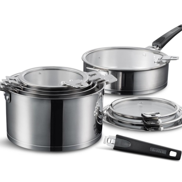 T-lock cooker set w/Detachable handles, Stainless steel, 14-pc - Picture 2 of 3